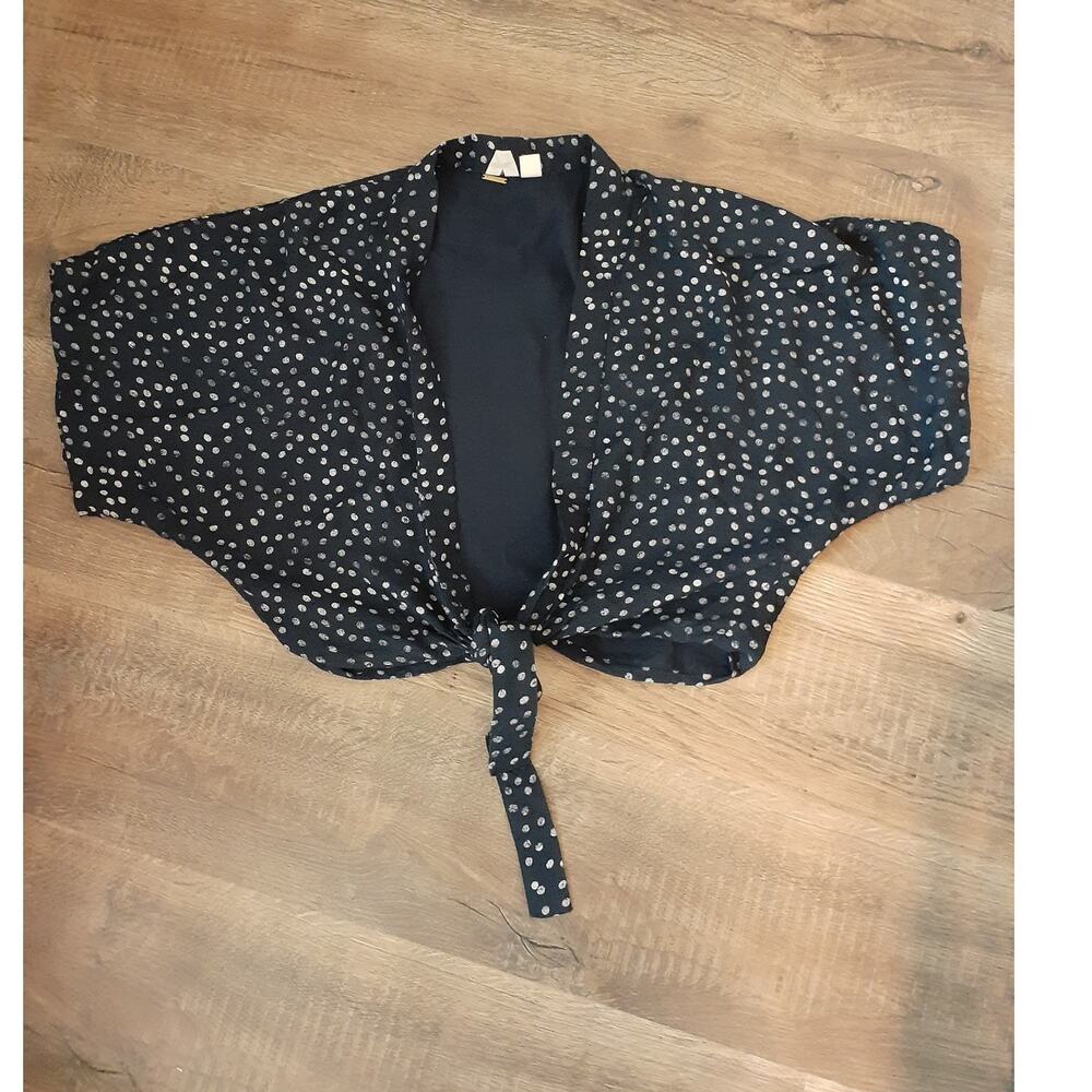 Roxy Blue Polka Dot Tie Front Cover Up Shrug Cardigan M Super Cute!